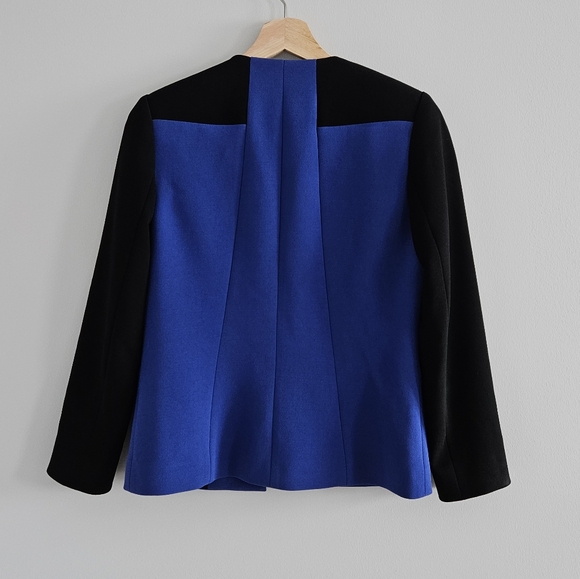 Judith & Charles Color Block Open Front Blazer Blue Black Size 2 Career - Picture 3 of 8